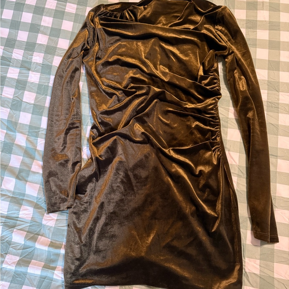 H&M Shiny Green/Brown Long Sleeve Mini Dress
